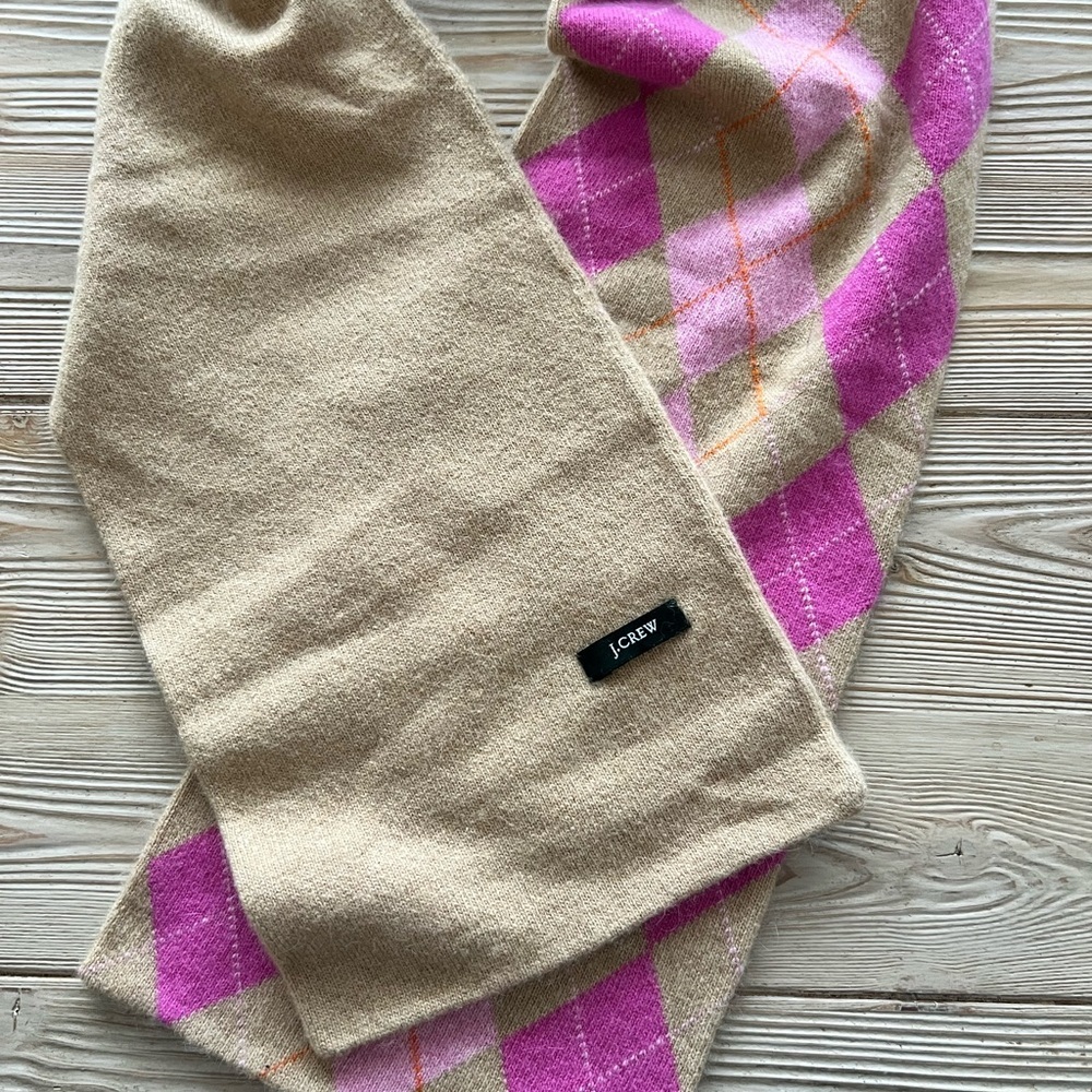 J.Crew Wool Cashmere Argyle Scarf | Tan Pink Orange 7x54